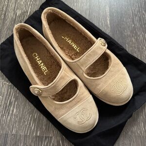 Chanel beige suede Mary janes